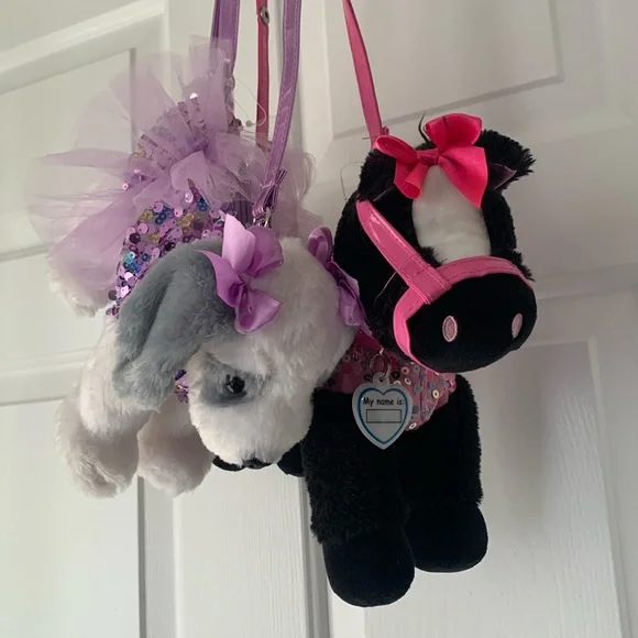 Two Super Poochie And Co Little Girls Plush Animal Shaped Purse. - Picture 2 of 15